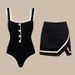 Women's Clothing Black & White One-Piece Swimsuit Sexy Ready-to-Wear Polyester_ecoleips.com