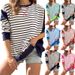 Women's Color Matching round Neck Sweatshirt Striped Contrast Long Sleeve T-Shirt European American Style Printed Top_ecoleips.com