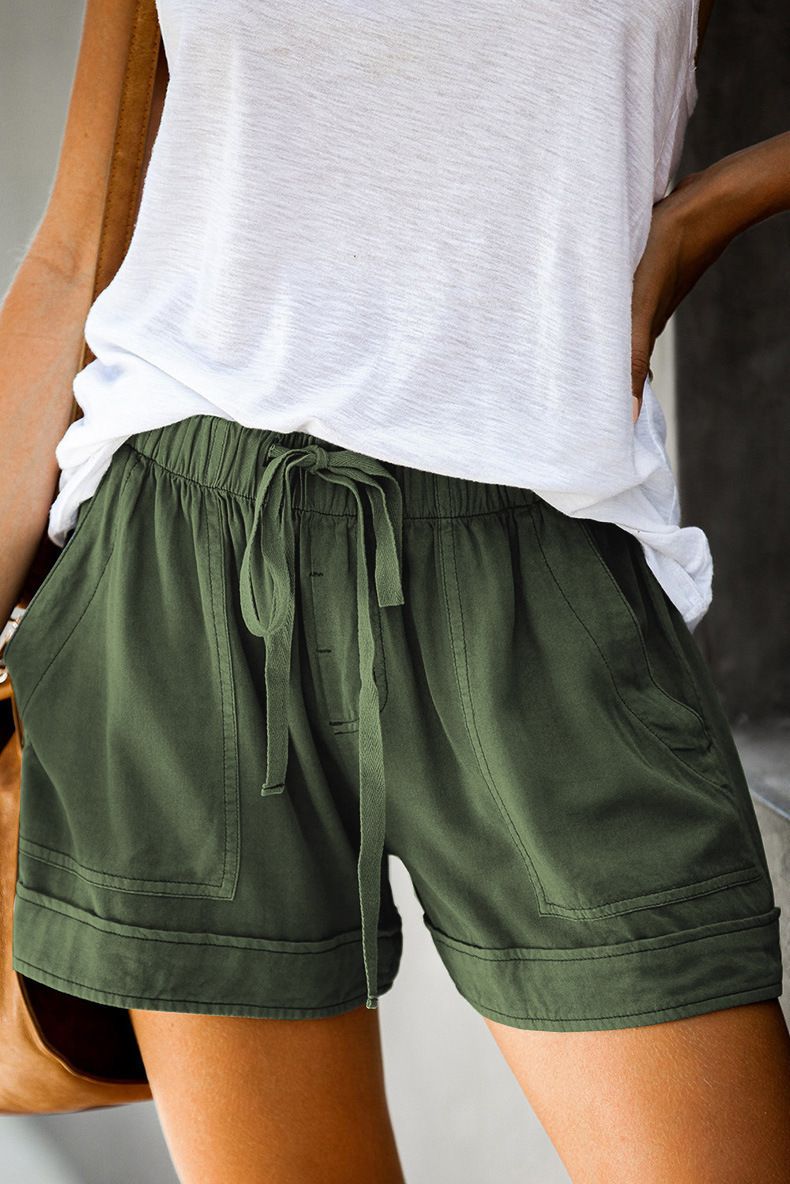 Women's Clothing Casual High-Waisted Shorts Summer Tie Belt Loose Wide Leg Pants_ecoleips.com
