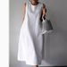 2026 Summer Solid Color Cotton Linen Sleeveless Plus Size Loose Korean Style Tank Dress, Round Neck Mid-Length Dress_ecoleips.com