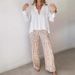 Elegant Women's Long Sleeved Solid Color Shirt Top And Loose Fitting Trousers Set Digital Print Cross Border 2024_ecoleips.com