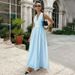 Elegant Deep V-Neck Halter Wrap Back Maxi Dress – Women's Flowy A-Line Evening Gown (S-XL) | Polyester-Spandex Formal Dress With Side Slit_ecoleips.com