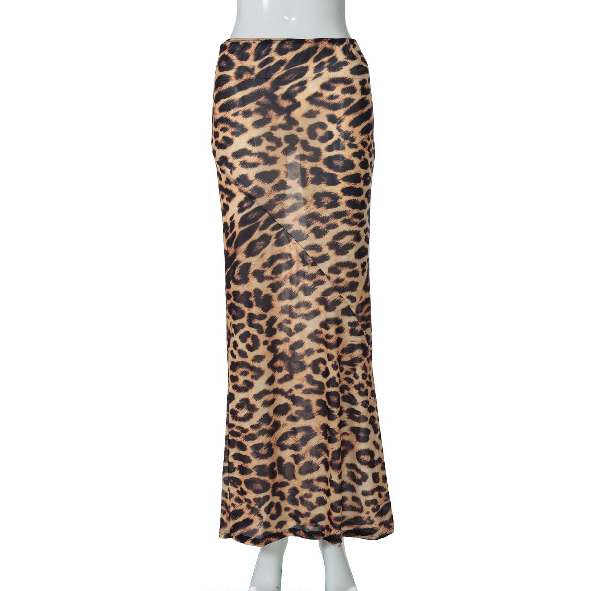 Sensual Leopard Print Mesh Mermaid Skirt For Women - Stretchy Bodycon Mini Skirt With Sheer Overlay For Night Out & Club Wear_ecoleips.com