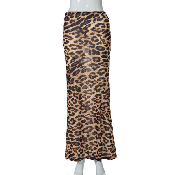 Sensual Leopard Print Mesh Mermaid Skirt For Women - Stretchy Bodycon Mini Skirt With Sheer Overlay For Night Out & Club Wear_ecoleips.com