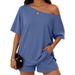Colorful Fashion Women's 2 Piece Set Casual Round Neck Off Shoulder Loose T-Shirt And ShortsRelaxed Everyday Wear Versatile Comfortable Feshion Trend_ecoleips.com
