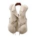 Faux Fur Vest Jacket – Winter Warm Short Coat With Fox Fur Collar (Milk Brown/Camel, S-XL)_ecoleips.com