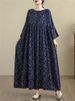 Cotton Long Sleeve Vintage Print Vintage Dresses For Women Oversize Casual Loose Long Dress Femme Robe Vestidos Elegant Clothing_ecoleips.com