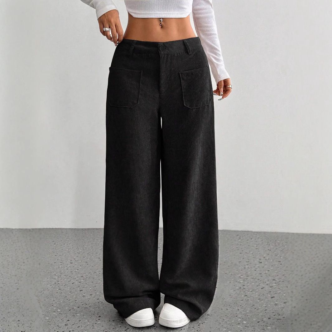 Corduroy Wide-Leg Pants Women – Oversized High-Waisted Lounge Pants With Pockets (S/M/L/XL/2XL, Beige/Grey/Brown/Black/Navy/Burgundy/Khaki)_ecoleips.com