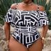 European And American Fashion plus Size Onesie Women's Ruffle Triangular Pleat Slimming Effect Tummy Conceal Swimwear_ecoleips.com