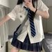 Basic Style College JK Uniform Short Sleeved Shirt Women's Loose Top School Feel Versatile White Embroidered_ecoleips.com