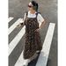 Large Size Retro Leopard Print Strap Skirt Loose And Thin Pocket Long Casual Tooling Wind Strap Skirt_ecoleips.com
