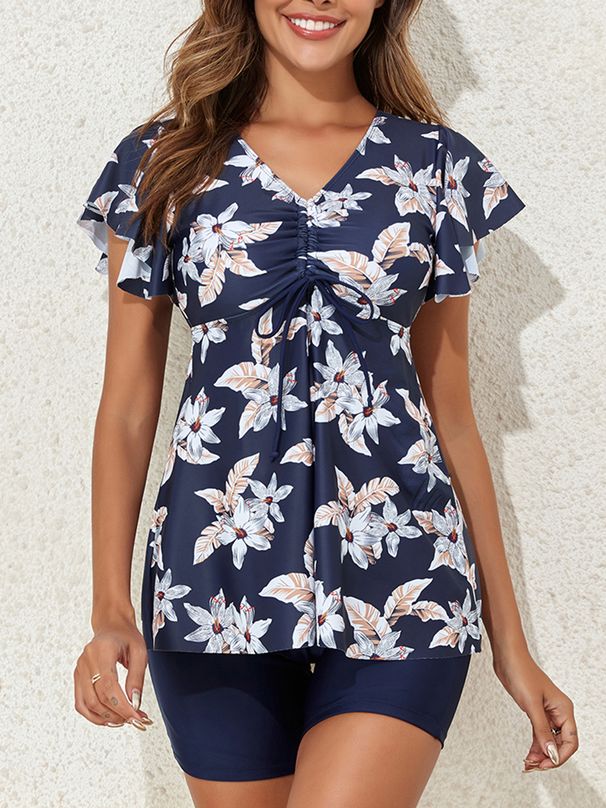 Floral Tankini 2026 Two Pieces Ruffle Swimsuit Women With Shorts High Waist Swimwear Female Bathing Suit Mayo Beach Bathers_ecoleips.com