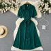 Summer Vintage Green/Blue/Red Turn-Down Collar Single Breasted Dress Casual Short Sleeve High Waist A-Line Midi Robe New Fashion_ecoleips.com