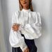 Women's Clothing Elegant Lace Trim Lantern Sleeve Blouse For Office & Casual Wear – Pure Cotton Blend, Breathable & Comfortable, White_ecoleips.com