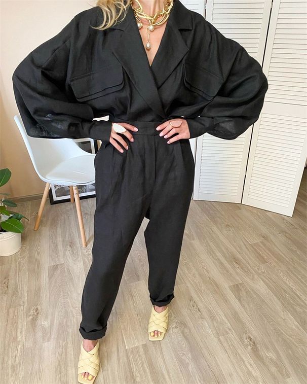 Seasonal Outfit: Autumn/Winter Long-Sleeve Blouse With Loose-Fitting Solid Color Cotton-Linen Pants For Casual Fashion_ecoleips.com