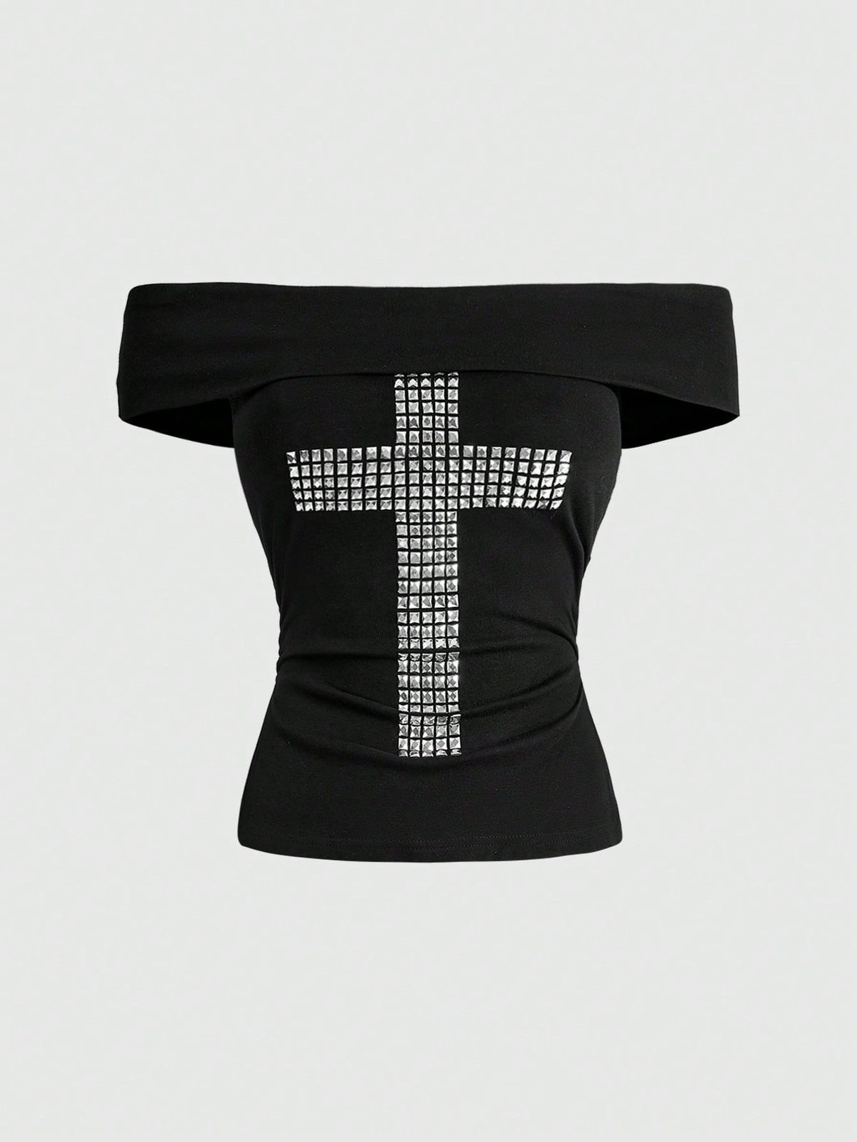 Retro Backless Slimming Off-Shoulder Top Rhinestone Detail American Style Spring/Summer Fashion for Women_ecoleips.com