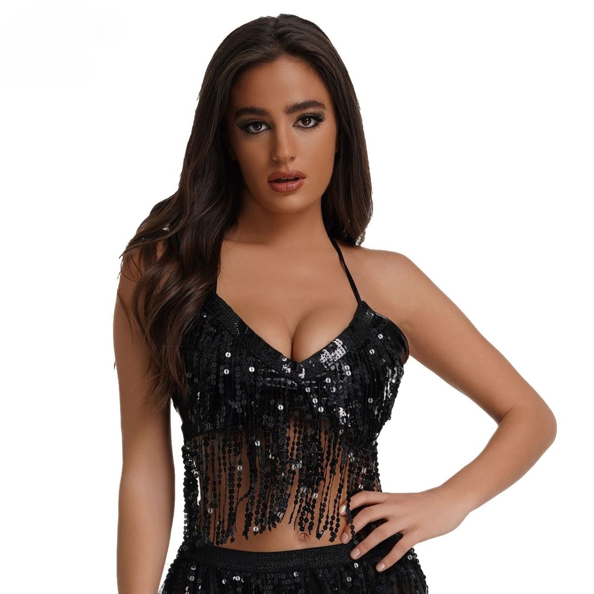 K Sequin Performance Top, Belly Dance Tassel Top, Nightclub Stage Suspender, Party Bra_ecoleips.com