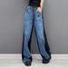 Women's Clothing Temperament Denim Contrast Color Stitching High Waist Wide Leg Jeans Autumn New Style Fashionable Slim All Match Casual Pants_ecoleips.com