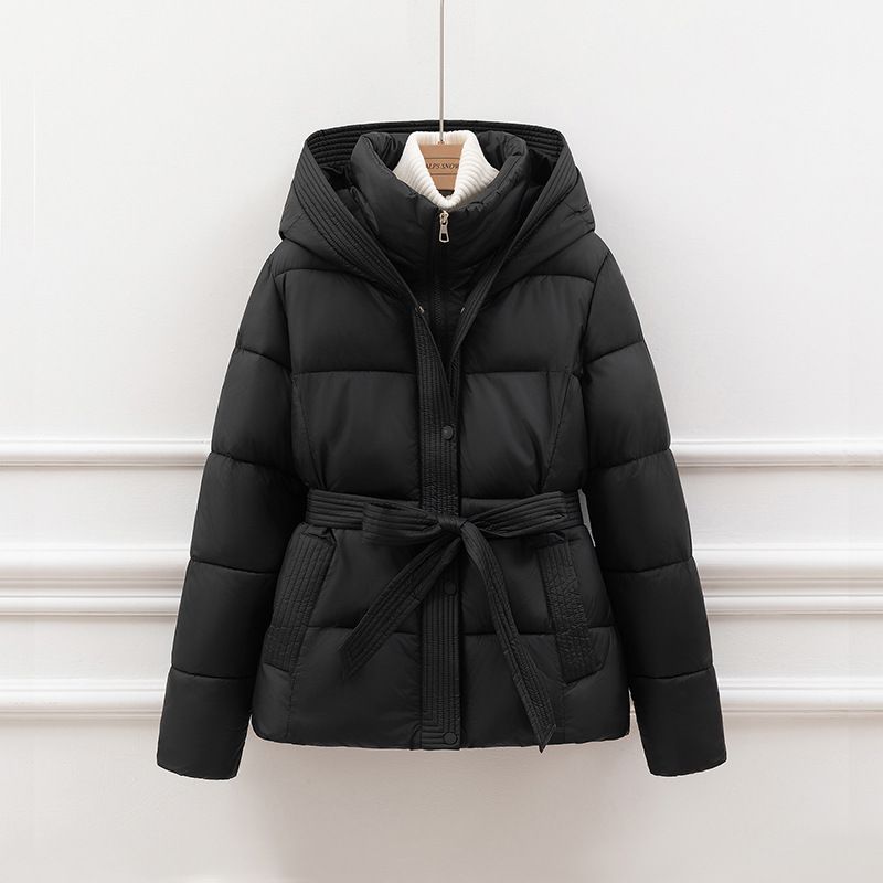 Fashionable Style Thickened Winter Coat For Women, Short Hooded Jacket With Waist Tie, Slim Fit, Warm & Stylish Outerwear_ecoleips.com