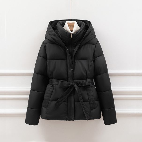 Fashionable Style Thickened Winter Coat For Women, Short Hooded Jacket With Waist Tie, Slim Fit, Warm & Stylish Outerwear_ecoleips.com