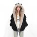 Winter Suede Fur Collar Hooded Jacket Women's Thickened Cat Ears Mountain Carving Cotton Jacket_ecoleips.com