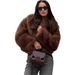 Women's Clothing Luxury Faux Fur Coat – Winter Warm Thickened Jacket With Notched Collar & Pockets_ecoleips.com