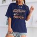 Women's Clothing Women's Casual Navy Blue T-Shirt Round Neck Short Sleeve Letter Car Print Simple Sporty Style_ecoleips.com