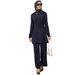 Middle Eastern Abayas Women's Elegant Two Piece Suit Draped Shirt And Fitted Wide Leg Trousers Muslim Fashion_ecoleips.com