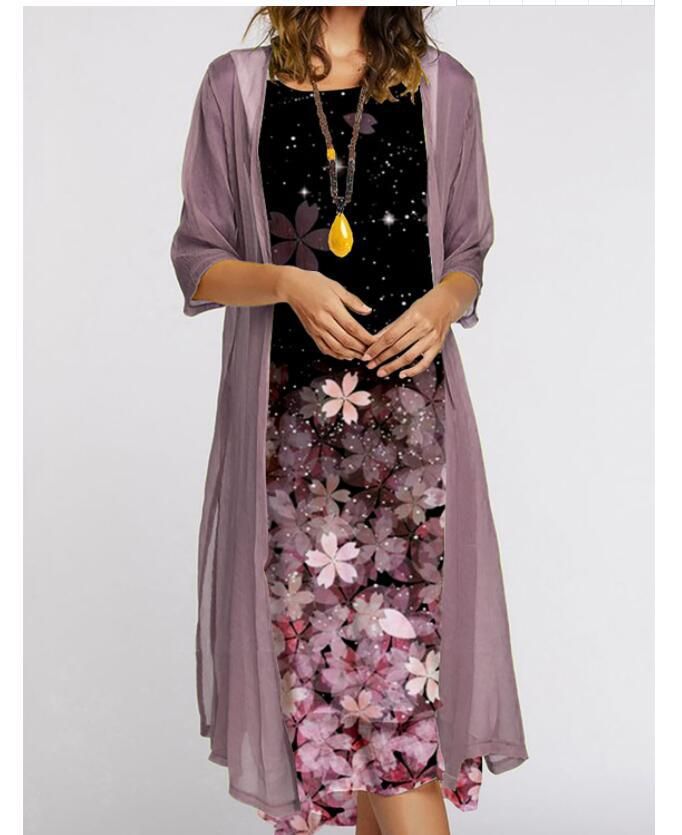 New Summer Women's Two-Piece Set From Europe America: Printed Round-Neck Dress And Jacket In Stock_ecoleips.com