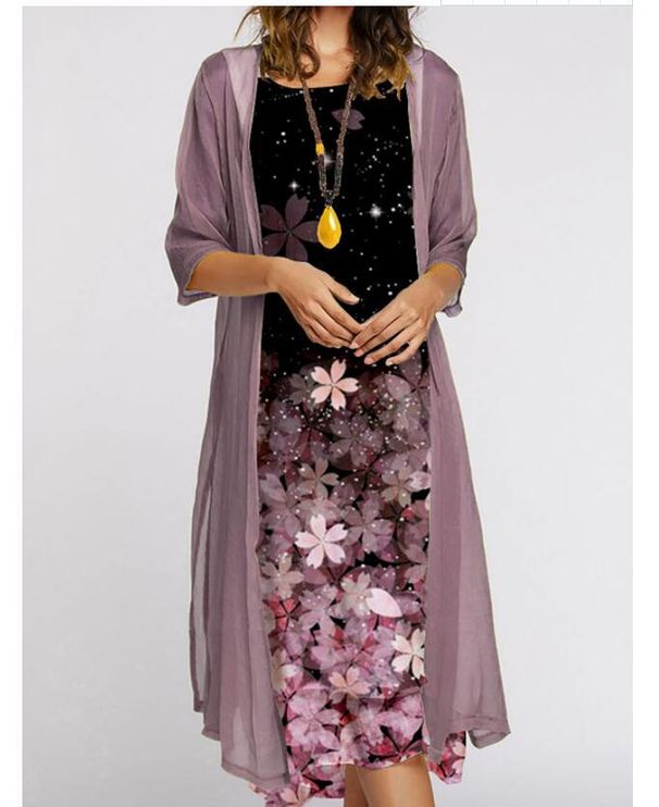 New Summer Women's Two-Piece Set From Europe America: Printed Round-Neck Dress And Jacket In Stock_ecoleips.com