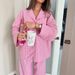 Pink Plaid Sleeve Long Pants Wearable Pajama Set European And American Autumn New Women's Homewear_ecoleips.com