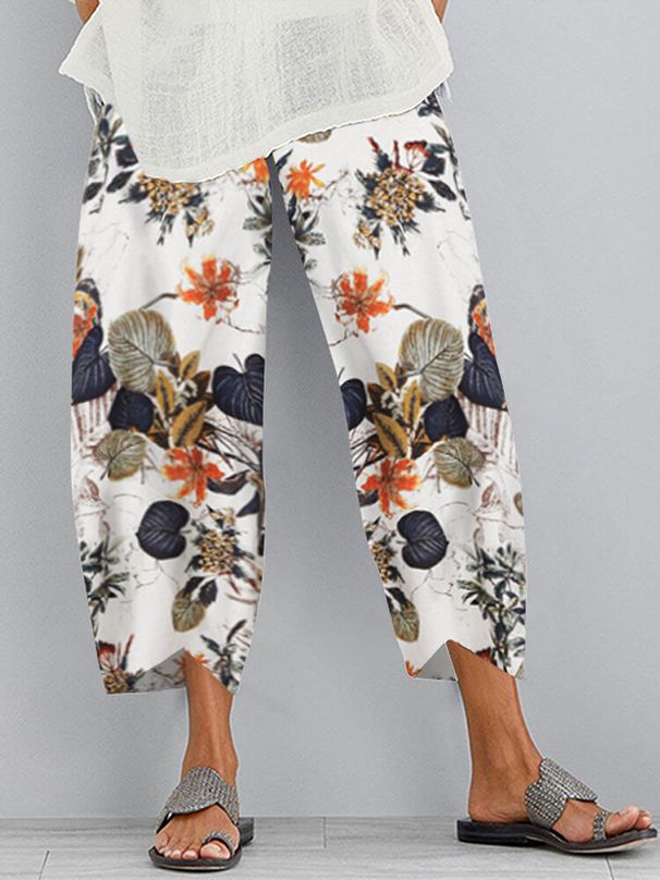 Women's Clothing Retro Print Loose Fit Casual Pants For Women Elastic Waist Regular Fit Spring/Autumn Summer Polyester Wish_ecoleips.com