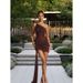 Elegant Sexy High Waist Solid Color Suspender Dress With Streamer Smocked Design Temperament Romantic Slim Fitted Party Vacation Ladies Dress_ecoleips.com
