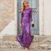 "Elegant Long Sleeve Sequined Evening Dress – Purple & Gold Round Neck Glam Gown For Parties & Special Occasions"_ecoleips.com
