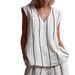2026 Cross-border French Minimalist Style Black And White Vertical Striped Loose Slimming Cotton-linen Two-piece Set_ecoleips.com