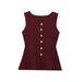 Autumn Gold Button Slim Knit Vest For Women – Streetwear Chic, Stretch Polyester, V-Neck Sleeveless Jacket_ecoleips.com