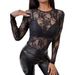 Euroean And American Cross-border 2026 New Elegant Single-layer Lace Braless Slim-fit Round-neck Long-sleeve T-shirt_ecoleips.com