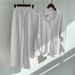 Women's Plus Size Vintage Linen-Look Shirt & High-Waisted Pants Set – Relaxed Fit 2-Piece Outfit In 14 Colors (M-4xl, Wrinkle-Resistant, Breathable)_ecoleips.com