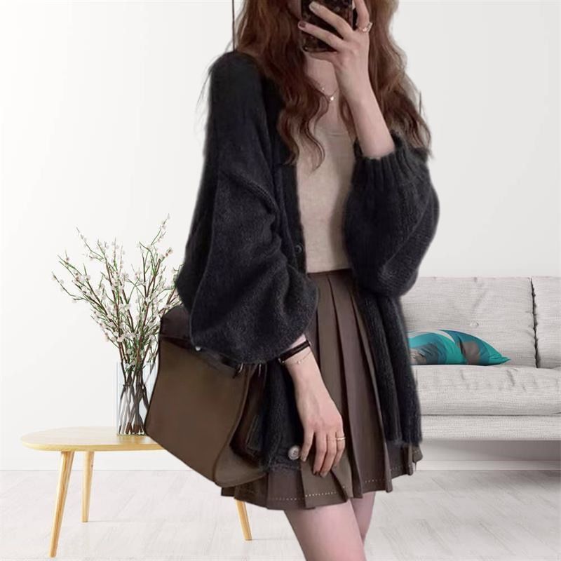 Oversized Knit Cardigan For Women - Soft V-Neck Long Sleeve Open Front Sweater Spring And Autumn Solid Color Long Sleeved Jacket_ecoleips.com