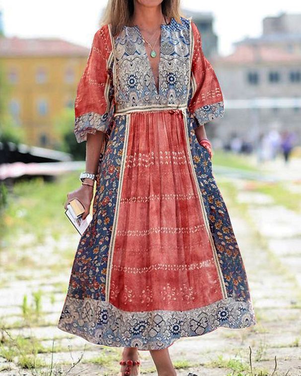 Women's Clothing Digital Printing Skirt With Belt Plus Size Women's Dress_ecoleips.com