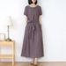 Round-Neck Short-Sleeved Summer Cotton And Linen Dress For Women, Retro Loose Solid Color Artistic Dress, Fashionable Ti_ecoleips.com