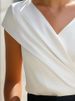 Women's Elegant V Neck White T-shirts 2026 Summer Office Lady Slim Fit Short Sleeve Urban Basic Ruched Pullovers Tops 183874_ecoleips.com