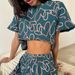 Verve 2025 Summer Women's Casual Printed Lotus Leaf Short Sleeve Round Neck Shorts Pajama Two-Piece Set_ecoleips.com