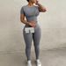 8420 Fashion Casual Solid Color Two-Piece Short Sleeve T-Shirt Slim Fit Long Pants Set Women's Clothing_ecoleips.com