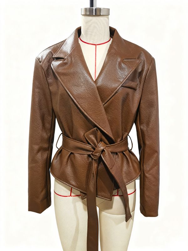Women's Cool Motorcycle Leather Jacket Belted Outerwear For Autumn And Winter European American Style_ecoleips.com