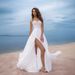 plus Size Lace Chiffon Dress for Women White Evening Prom Dress European American Style with Slit Skirt_ecoleips.com