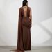French Style Deep V Neck Pleated Slit Maxi Dress Slimming High End Evening Dinner Party Gown Long Dress_ecoleips.com