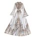 Women's Clothing Retro Stand Collar Trumpet Sleeve Printed Dress Palace Style Large Swing Knee Length Skirt_ecoleips.com