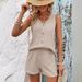 Women's Clothing New Loose Sleeveless Two Piece Summer V Neck Casual Solid Color Button Hottie Vest Suit_ecoleips.com