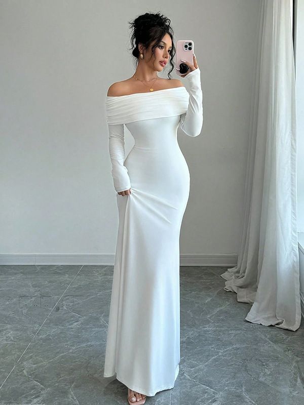 Women's Fashion Off-Shoulder Cross Back Bodycon Long Dress Style Elegant Clothing_ecoleips.com